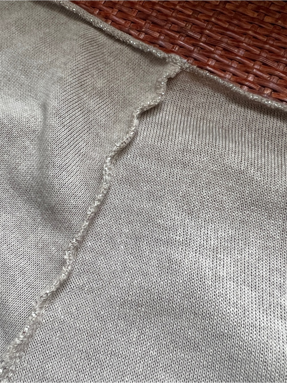 VENTI6 Made in Italy Beige V-Neck Sweater Silver Metallic Foil Piping Trim M - Picture 7 of 11